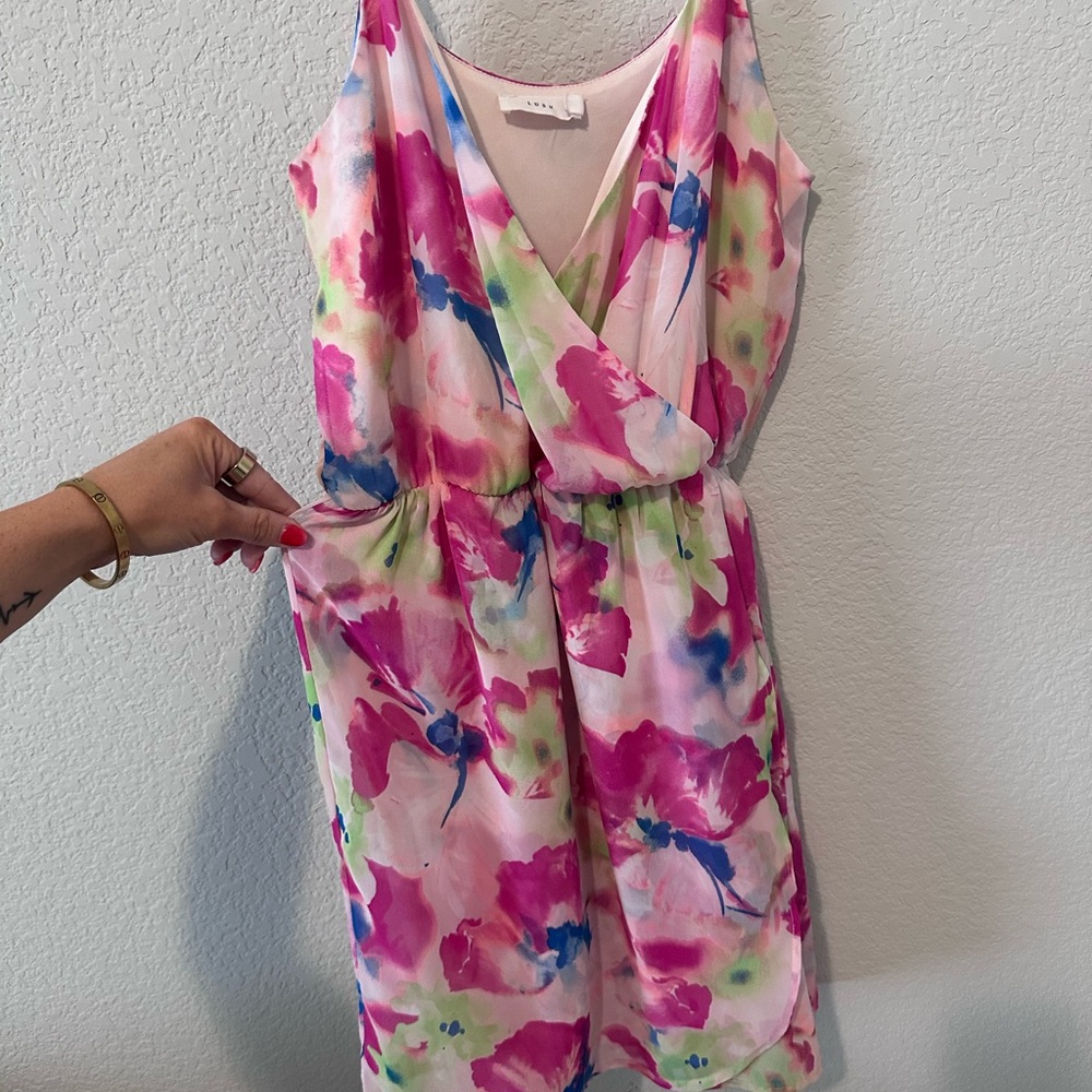Lush Pink and Green Floral Mini Dress